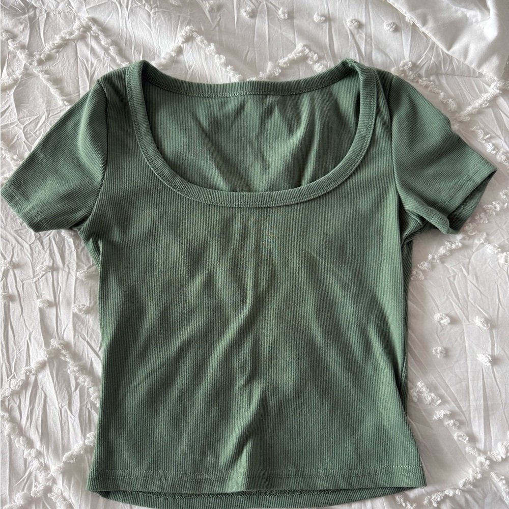 Olive Green Ribbed Crop Top
